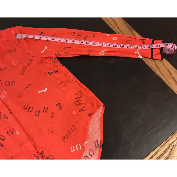 Anthropologie Maeve Art House Red Paris London Milan Button Down Blouse-Size 0 - Picture 5 of 9